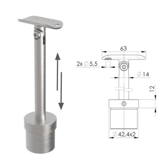 Handrail holder - adjustable hight, D42,4