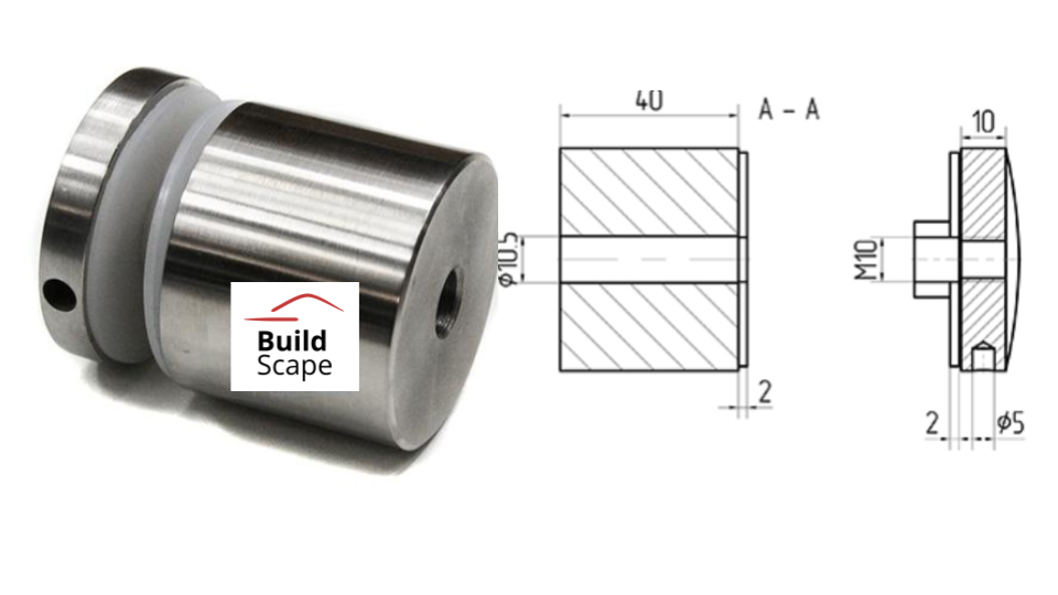 Pinza para vidrio D50 M10 AISI 304