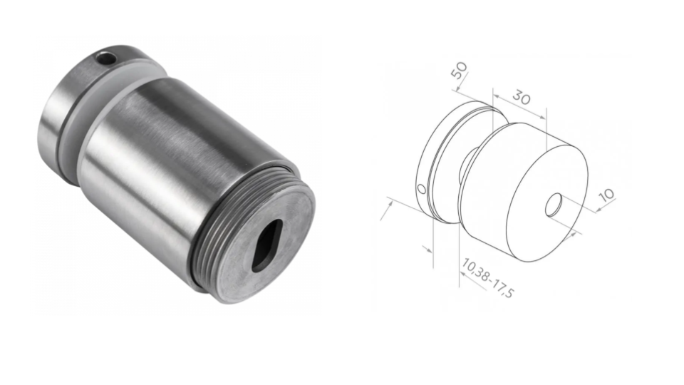 Punktveida stikla turētājs D50 plakanai virsmai M10, t 10,38-17,52 mm, AISI 304 Satin