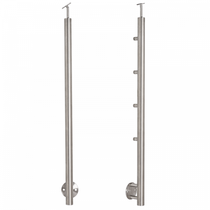 Pass-through stainless steel balustrade post D42,4 / H1130mm, 4 handles, ground