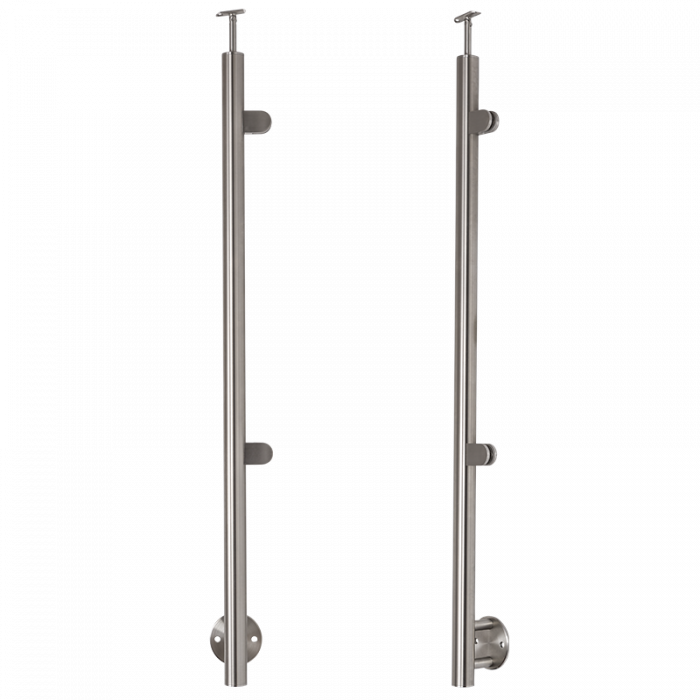 Right balustrade post made of stainless steel D42.4 / H1230 mm, 2 handles, ground