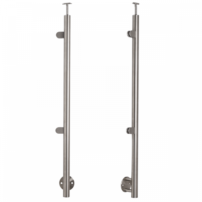 Left handrail post, stainless steel D42.4 / H1230 mm, 2 handles, ground