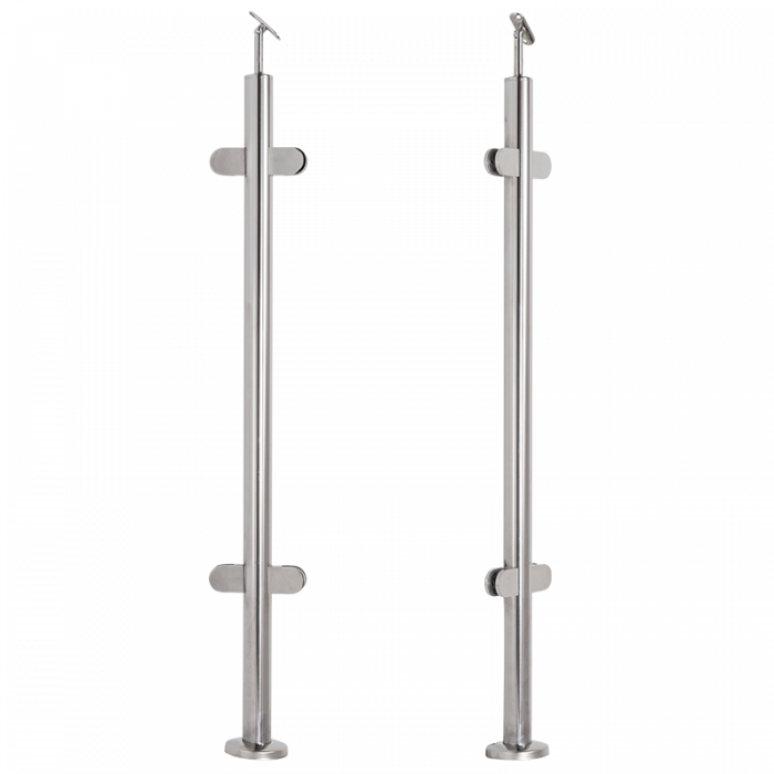 Left handrail post, stainless steel Fi42.4 / H1230 mm, 2 handles, ground