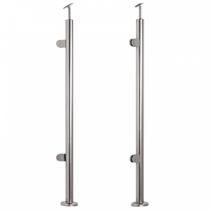 Stainless steel corner railing post Fi42.4 / H1060mm, 4 handles, polished (copy)