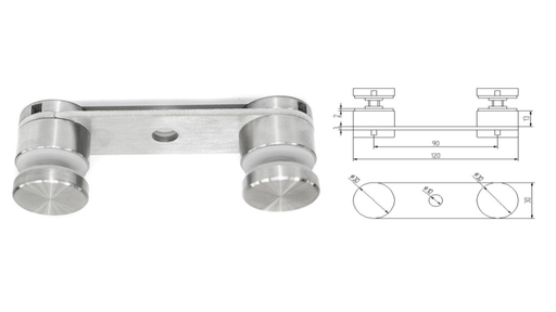 [i01.0233.4US] Double glass clamp L120 D30 t3mm M8, AISI 304