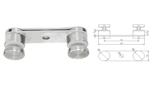 [i01.0233.4US] Dubultais stikla turētājs L120 D30 t3mm M8, AISI 304