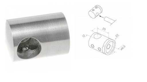 [i02.0212.4XS] Šķērstieņa turētājs slēgtais (kreisais) d12mm D22 H20, AISI 304, Satin