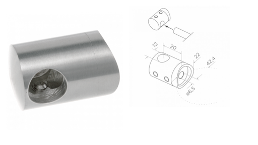 [i02.0316.4BS] Šķērstieņa turētājs 42,4mm d16mm D25 H22, AISI 304 Satin