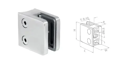 [i01.45K1.6BS] Stikla turētājs d42,4mm, 45x45x26mm AISI 316 slīpēts 