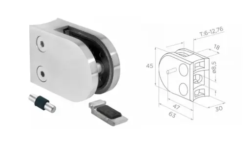 [i01.63D3.4CS] Glass clamp d48,3mm, 63x45x30mm AISI304, satin