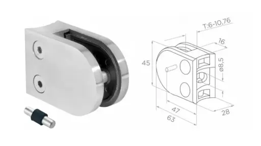 [i01.63D1.4CS] Stikla turētājs d48,3mm, 63x45x28mm AISI 304, slīpēts