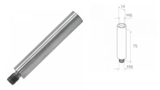 [i08.1403.4US] Handrail holder rod D14 H75 M8/M6 AISI 304