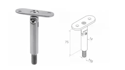 [i08.1407.4XS] Handrail holder adjustable D14 H75 M8 AISI 304 
