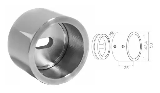 [i22.1002.4BP] Wall and bottom handrail fastening 42,4 D50 H25 AISI 304, Polished