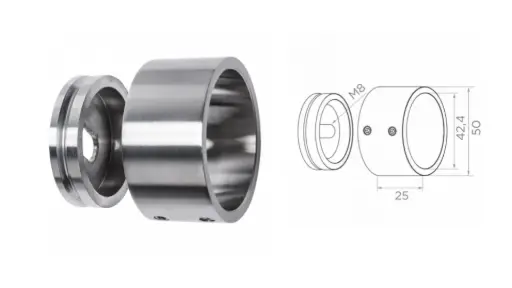 [i22.1002.4BP] Wall and bottom handrail fastening 42,4 D50 H25 AISI 304, pulēts