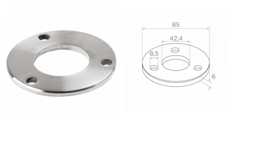 [i21.0303.4BS] Flancis pie grīdas 42,4 D85 a3x8,5 h6 AISI 304