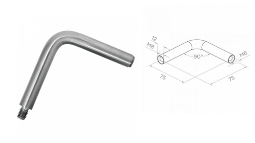 [i08.5120.4US] Handrail holder 90gr. D12 H75 x 75 AISI 304