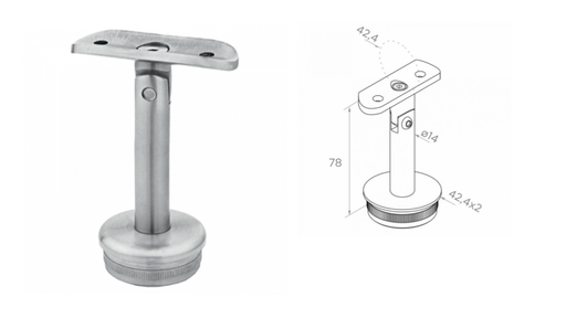 [i06.01B1.4BS] Handrail fitting - adjustable 42,4 h78 D42,4x2 AISI 304