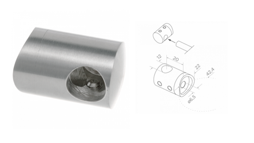 [i02.0212.4BS] Rod crossbar holder closed (left) 42,4 d12 D22 h20 AISI 304, Satin