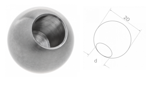 [i12.2010.4US] End ball D20 d10mm, AISI 304, Satin