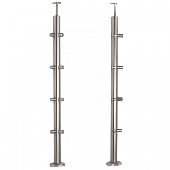[i31.1609.4BS] INOX Margu statnis, stūra, ar šķērstieņa turētājiem, D42,4 H960 AISI 304