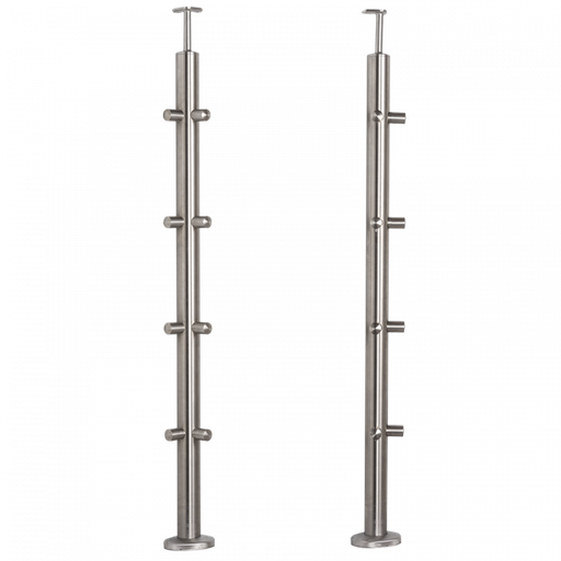 [i31.1609.4BS] INOX Margu statnis, stūra, ar šķērstieņa turētājiem, D42,4 H960 AISI 304