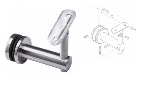 [i05.2551.4BS] Handrail holder 42,4mm with glass mount D50mm, AISI 304 (10.76-25.52mm)