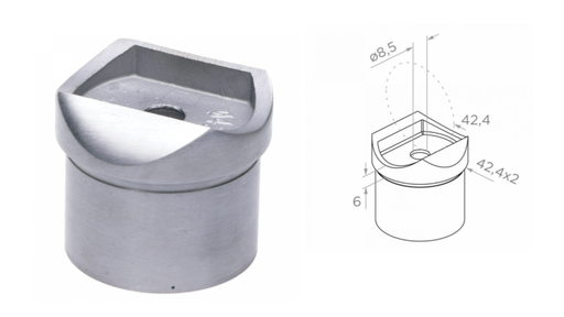 [i06.10B1.4BS] Handrail holder for pasting on 42,4 h6 D42,4x2 AISI 304