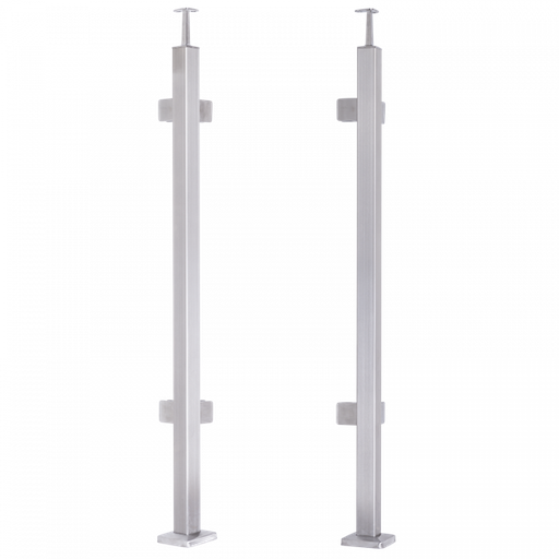 [i31.2471.4ES] INOX Stikla Margu statnis, stūra, ar 4 stikla turētāiem, 40x40 H1060mm, AISI 304