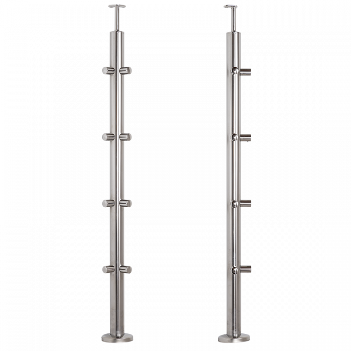 [i31.1724.4BP] INOX Margu statnis, stūra, ar šķērstieņu turētājiem, D42,4 H960mm, AISI 304 (Pulēts)