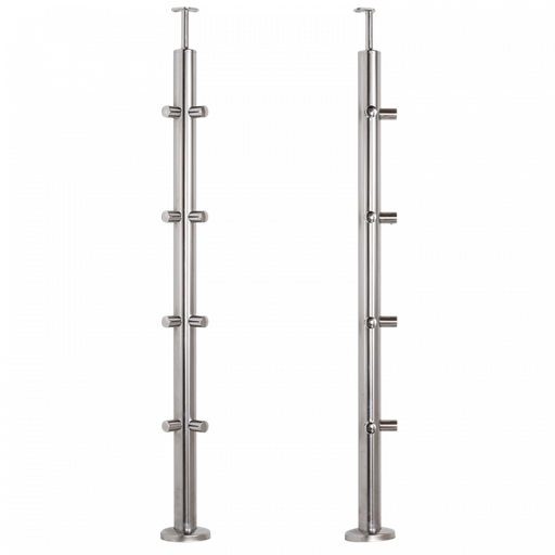 [i31.1724.4BP] INOX Margu statnis, stūra, ar šķērstieņu turētājiem, D42,4 H960mm, AISI 304 (Pulēts)