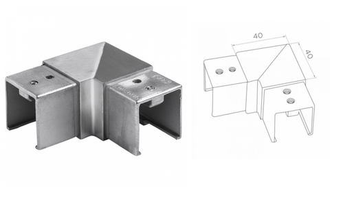 [i52.1002.4XS] Railing connector, knee 40x40x1,5 h30 AISI 304