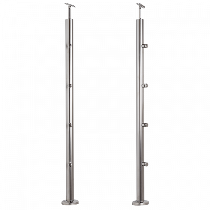[i31.1610.4BS] INOX Margu statnis, ar 4 šķērstieņu turētājiem,  D42,4 H1060mm, AISI 304