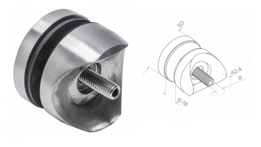 [i01.5000.4BS] Glass clamp 42,4 M8 D50 AISI 304 (8-17.52mm)
