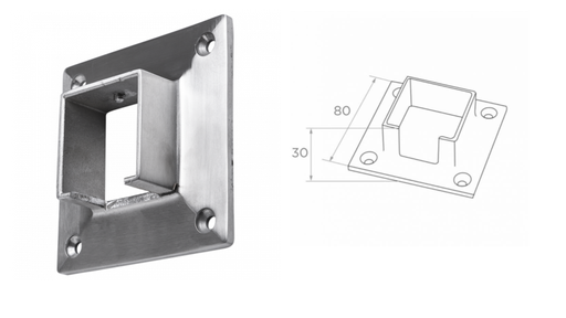 [i52.1004.4XS] Stiprinājums pie sienas 40x40x1,5 D80x80 h30 AISI 304 (Satīns)