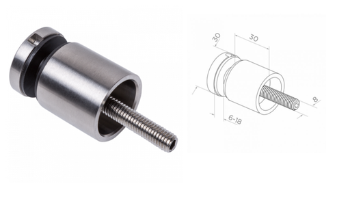 [i01.3003.4XS] Punktveida stikla turētājs M8 D30 AISI 304 (8-17.52mm)