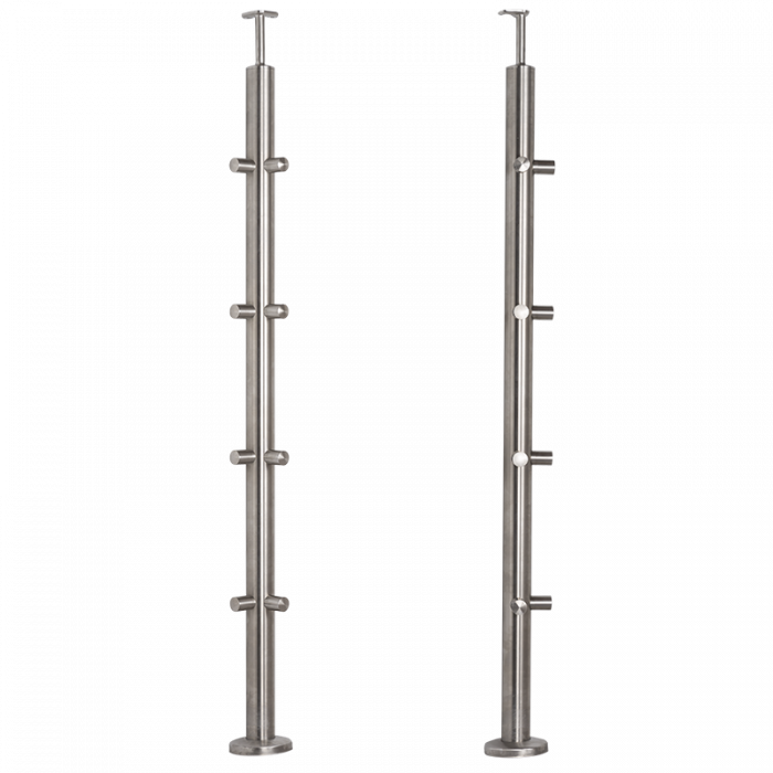 [i31.1620.4BS] INOX Margu statnis, stūra, ar šķērstieņu turētājiem,  D42,4 H1060mm, AISI 304