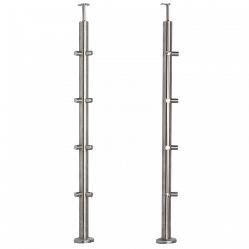 [i31.1620.4BS] INOX Margu statnis, stūra, ar šķērstieņu turētājiem,  D42,4 H1060mm, AISI 304