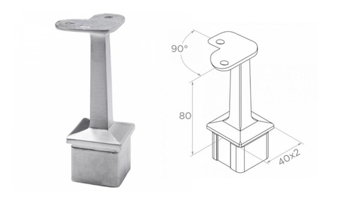 [i06.05E6.4ES] Soporte de pasamanos 90 gr. h80 D40x40x2 AISI 304