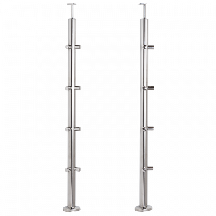 [i31.1723.4BP] INOX Margu statnis, stūra, ar šķērstieņu turētājiem 42,4 H1060mm, AISI 304 (Pulēts)