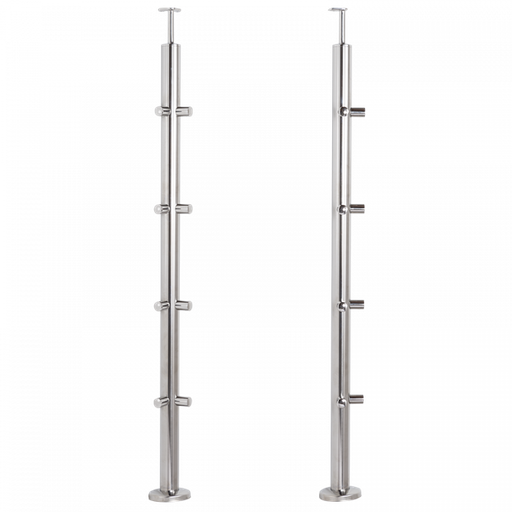 [i31.1723.4BP] INOX Margu statnis, stūra, ar šķērstieņu turētājiem 42,4 H1060mm, AISI 304 (Pulēts)