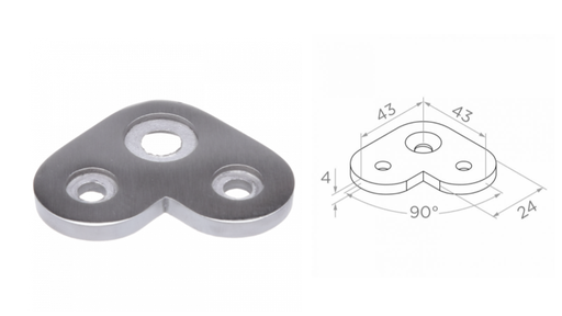 [i08.0102.4XS] Soporte pasamanoss 90 gr. a43 b24 AISI 304 ( Satin )