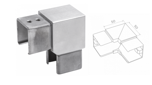 [N52.1001.4XS] Margu savienotājs, ceļgals 40x40x1,5 h50 AISI 304