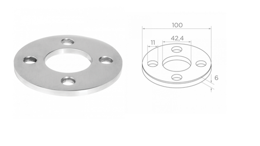 [i21.0204.4BS] Bottom fastening 42,4 D100 a4x11 h6 AISI 304