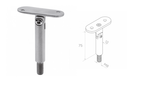 [i08.1207.4XS] Handrail holder adjustable D12 H75 M8 AISI 304