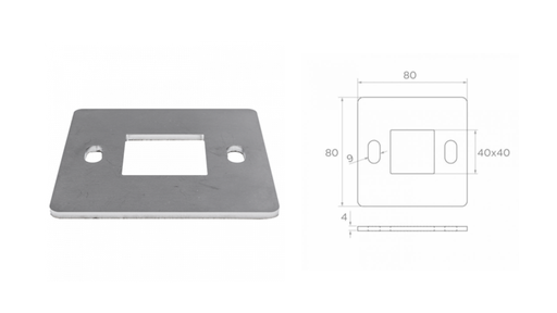 [i21.05E2.4ER] Flancis pie grīdas 40x40 D100x100 a2x22 h4 AISI 304
