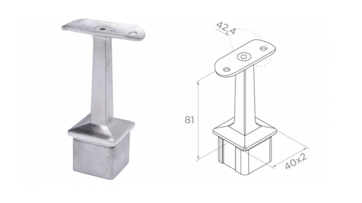 [i06.05B5.4ES] Soporte de pasamanos h81 D40x40x2 AISI 304