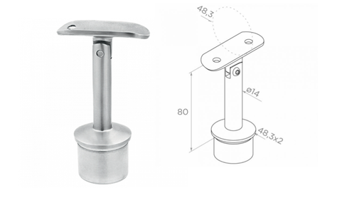 [i06.02C1.4CS] Handrail holder D48,3 h80 D48,3x2 AISI 304