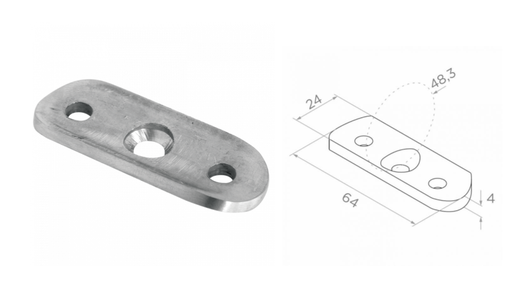 [i08.0101.4CS] Handrail plate 48,3 a64 b24 AISI 304