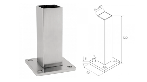 [i41.2102.4US] Flancis pie grīdas 40x40 D80x80 H120 mm AISI 304